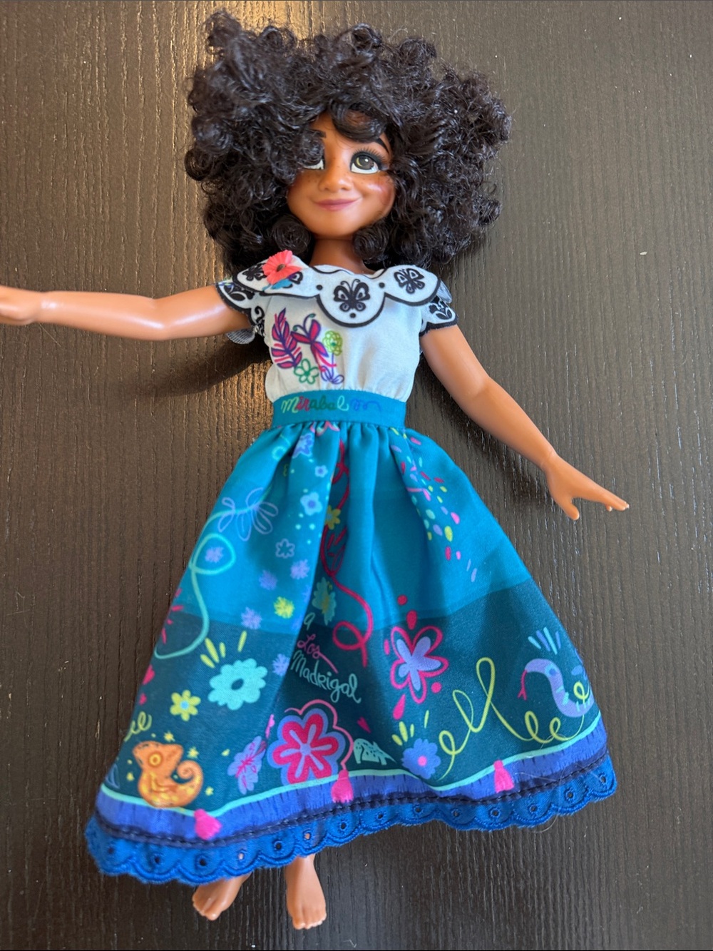 Disney Encanto Mirabel Print Skirt Doll Dress with White Embroidered Bodice!